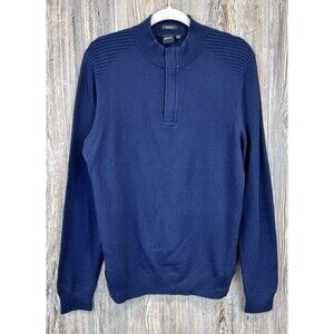 HUGO BOSS Esilvio 1/4 Zip Cotton/Wool Sweater‎ Navy Blue MED Office Casual